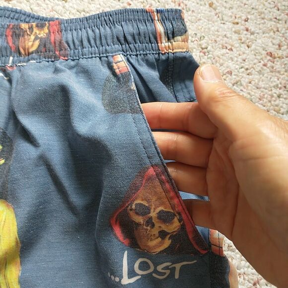 Lost Board Shorts Swim Mens L/M*Gray Skull Naked Snake Women Surf Goth - Picture 4 of 8